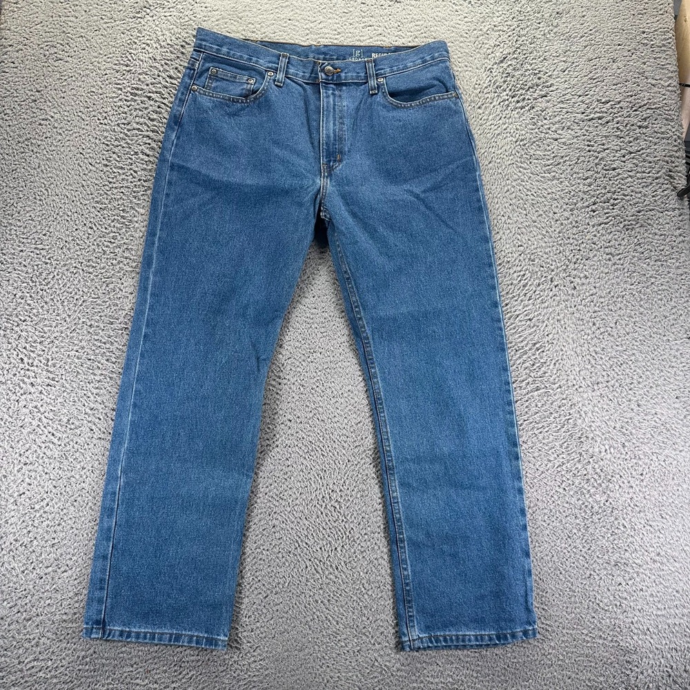 George Jeans Mens 36x30 Blue Cotton Denim Straight Leg Workwear Travel‎